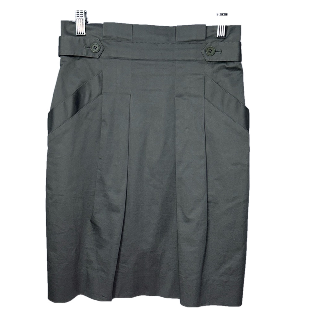 BCBG Gray Pencil Skirt Ruffle Waist Pockets